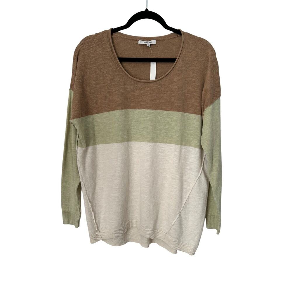 Madewell Top Size‎ S Palmdale Pullover Sweater in Colorblock Stripe Seed Khaki